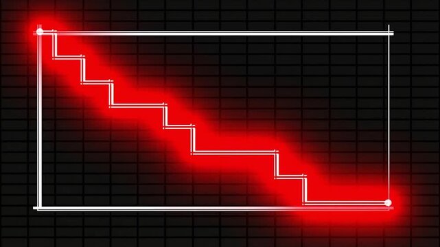 Corporate bankruptcy and debt shown by falling red step graph.