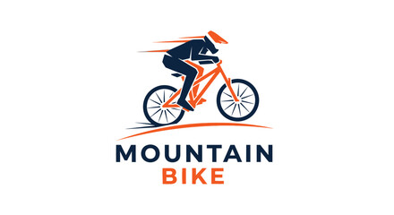 Fototapeta premium Mountain biker speeding on orange bicycle, perfect for sports and adventure logos.