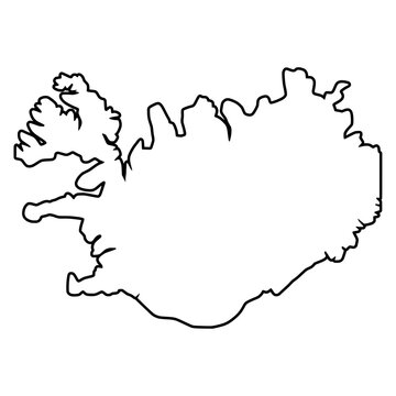 Iceland White Map with Black Outline