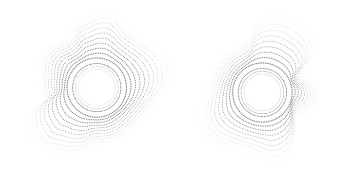 Round sound wave frames, circular lines pattern, radial curvy shapes, geometric concentric design. Vector illustration.
