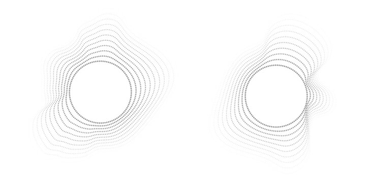 Round sound wave frames, circular lines pattern, radial curvy shapes, geometric concentric design. Vector illustration.