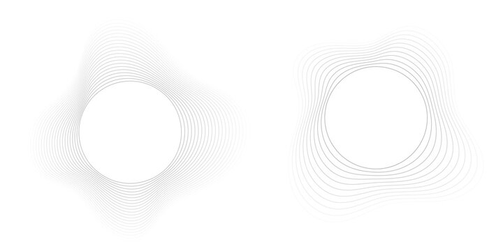 Round sound wave frames, circular lines pattern, radial curvy shapes, geometric concentric design. Vector illustration.