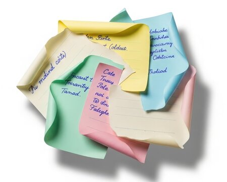 A Pile of Colorful Sticky Notes with Handwritten Text on Them