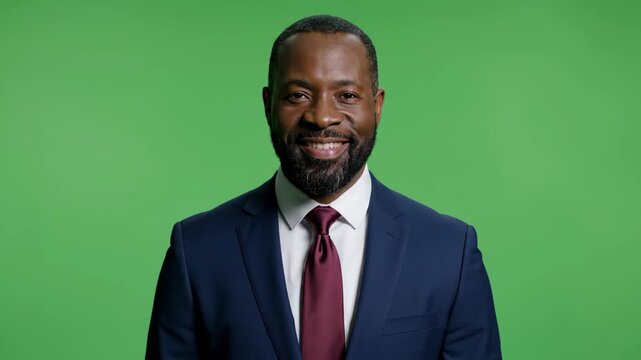 Confident professional businessman in suit on green screen background