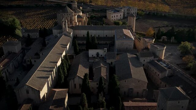 Royal Cistercian Monastery of Santa Maria de Poblet. High quality 4k drone footage