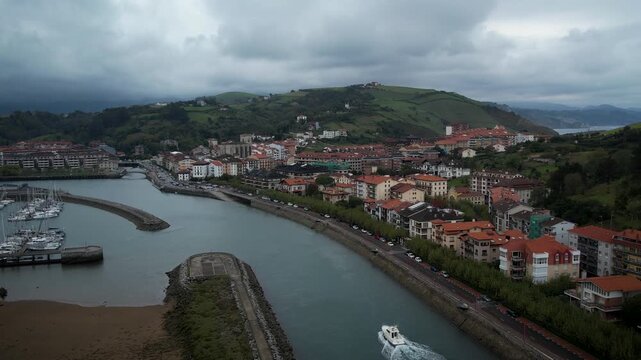 Aerial footage of Zumaia village in the Basque Country. High quality 4k drone footage