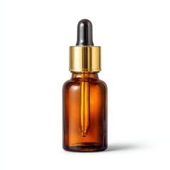 Fototapeta premium a single amber glass dropper bottle with a golden metal cap