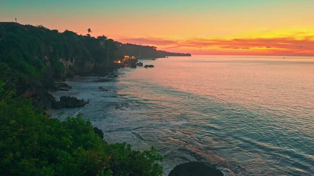 Tropical summer beach, sunrise over sea horizon, waves and beach shore video