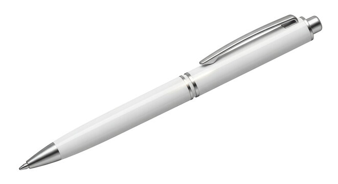 White plastic ballpoint pen mockup for corporate branding. Isolated on transparent background, png