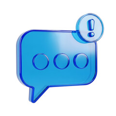 3D Glass text message icon, a speech bubble symbol indicating written content or SMS delivery. Transparent liquid Glass design icon
