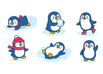 Fototapeta premium Playful Little Penguins Enjoying Snowy Adventures and Winter Games