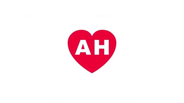 Pulsing Red Heart Icon With Ah A+h A H Breathing Love Symbol Loop Animation On White Background