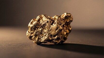 Golden Nugget of Riches: A captivating studio shot presents a single, glistening gold nugget, its irregular form catching the light and hinting at untold wealth and raw, untamed nature.