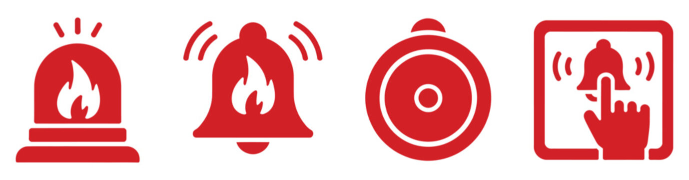 Fire alarm sign, emergency alert symbol, safety warning and fire protection vector illustration, hazard notification icon for evacuation and safety systems, modern flat vector design for signage and 