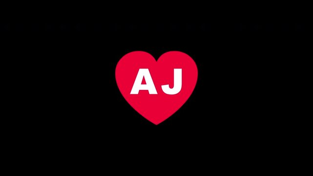 Pulsing Red Heart Icon With Aj A+j A J Breathing Love Symbol Loop Animation On Black Background