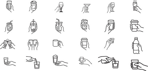 Fototapeta premium Hand Holding Drink Icons Set,...