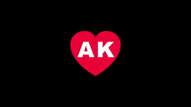 Pulsing Red Heart Icon With Ak A+k A K Breathing Love Symbol Loop Animation On Black Background