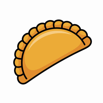 Delicious golden empanada pastry isolated on white background, traditional fried stuffed dough pocket for culinary bakery menu design, iconic Latin American snack food, tasty crusty crust vector illus