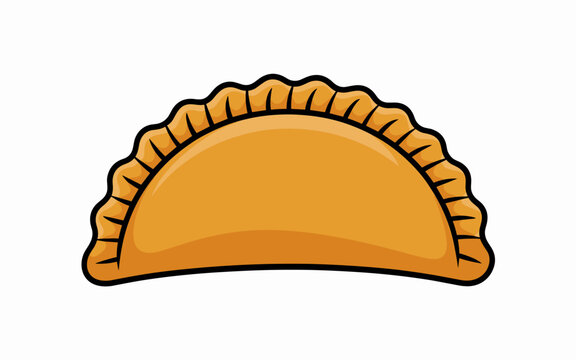 Fresh golden empanada isolated on a clean white background, traditional fried pastry snack or savory hand pie with rustic crimped crust, tasty Latin American street food appetizer for culinary menus d