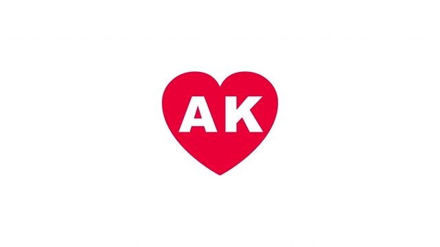Pulsing Red Heart Icon With Ak A+k A K Breathing Love Symbol Loop Animation On White Background