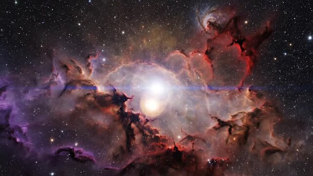 Cosmic nebula illuminated by starlight in a deep space universe