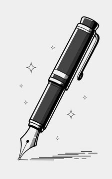 Elegant fountain pen illustration capturing smooth calligraphy strokes on clean paper for professional writing business correspondence literary authorship creative journaling office stationary and aca