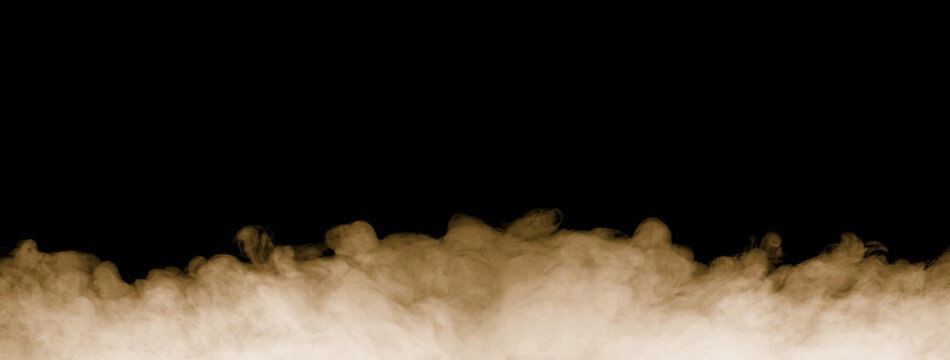 Abstract dust smoke cloud isolated on black background, soft brown and white particles floating in air, atmospheric haze texture, pollution and air quality concept, realistic fog effect for design 