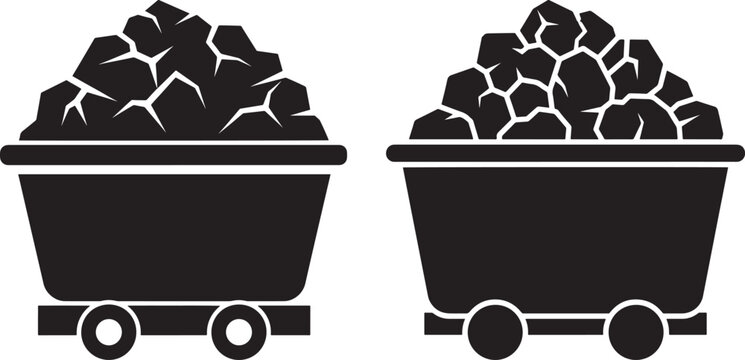Coal mining cart icon silhouette full load.