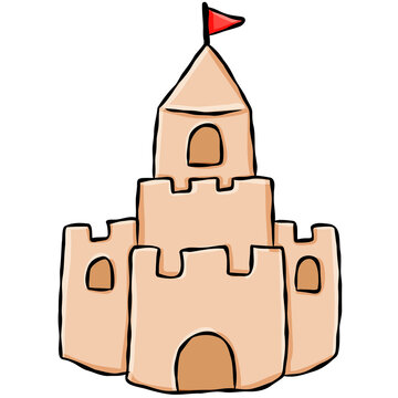 Cute hand drawn sandcastle illustration for coastal summer vacation