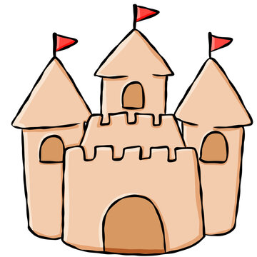 Cute hand drawn sandcastle illustration for coastal summer vacation
