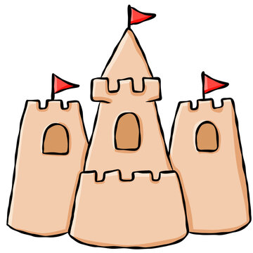 Cute hand drawn sandcastle illustration for coastal summer vacation