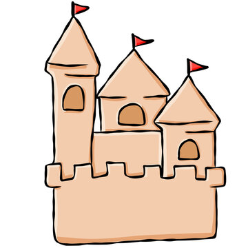 Cute hand drawn sandcastle illustration for coastal summer vacation