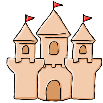 Cute hand drawn sandcastle illustration for coastal summer vacation