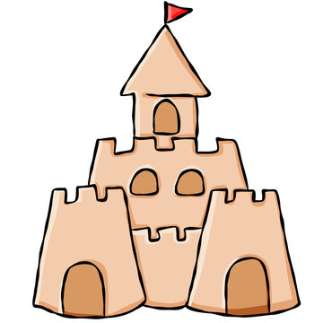 Cute hand drawn sandcastle illustration for coastal summer vacation