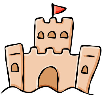 Cute hand drawn sandcastle illustration for coastal summer vacation