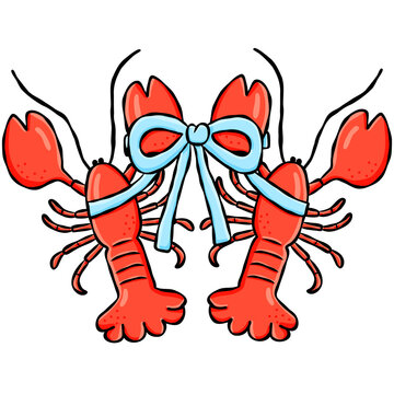 Cute hand drawn lobster doodle graphic element for beach summer