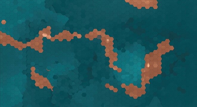 Teal background with orange geometric hexagonal mosaic pattern background wallpaper poster banner download 2026 2027