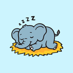 Obraz premium Charming cartoon elephant sleeping peacefully on a cozy golden bed of hay illustration