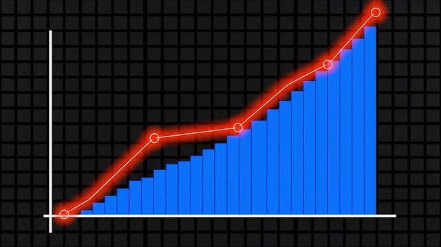 Business revenue growth shown by ascending red line and blue bar.