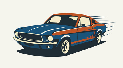 Fototapeta premium A classic Mustang car illustrated in a retro style, emphasizing its dynamic shape and vibrant colors, capturing the essence of speed and nostalgia from earlier automobile eras.