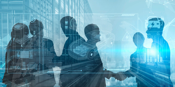 Technical layout of electric vehicle showing battery system, power control, traction motor, charging interface, and integration with renewable and smart energy sources Vouch