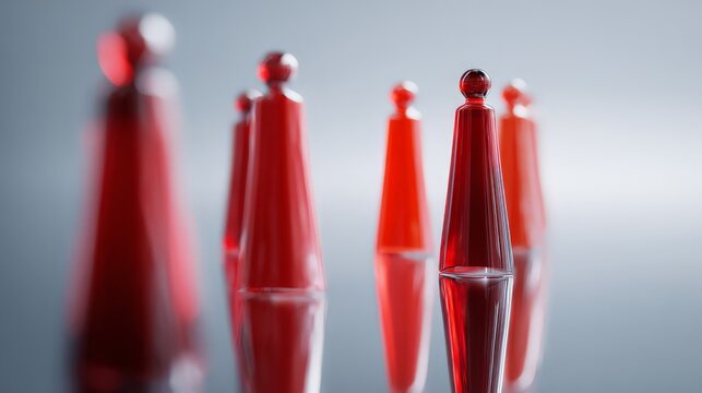 Stylized red objects in abstract composition.