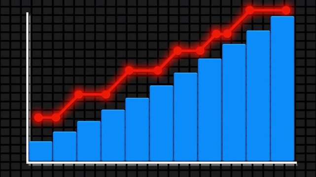 Stock market investment growth on mixed red and blue flat graph.