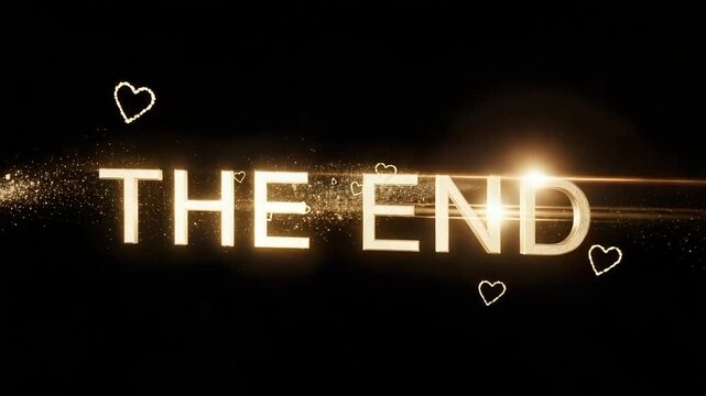 Golden text "the end" with hearts and sparkles with game over with movie ending