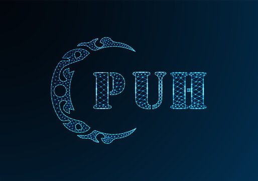 Low poly letter logo PUH design. PUH letter logo low poly vector design on blue color gradient background. PUH logo low poly design