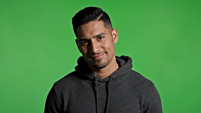 Confused young man with questioning expression against green screen