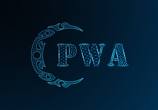 Low poly letter logo PWA design. PWA letter logo low poly vector design on blue color gradient background. PWA logo low poly design