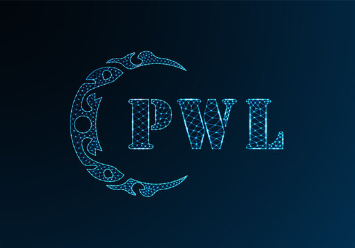 Low poly letter logo PWL design. PWL letter logo low poly vector design on blue color gradient background. PWL logo low poly design