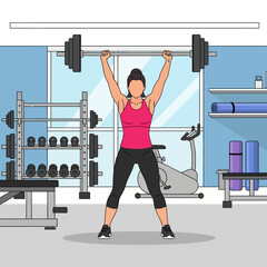 Fototapeta premium Woman lifting weights in gym, fitness workout, strength training, healthy lifestyle