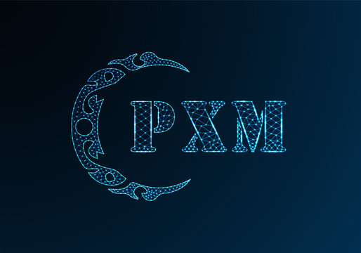Low poly letter logo PXM design. PXM letter logo low poly vector design on blue color gradient background. PXM logo low poly design